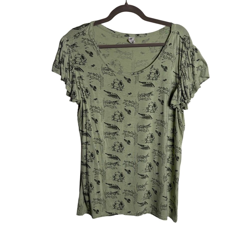 Kate Quinn Bamboo Printed Flutter Sleeve Scoop Neck Blouse Top Women's XL
